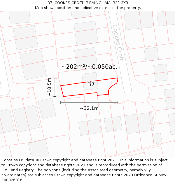 37, COOKES CROFT, BIRMINGHAM, B31 3XR: Plot and title map