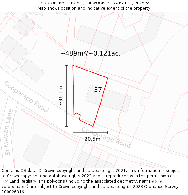 37, COOPERAGE ROAD, TREWOON, ST AUSTELL, PL25 5SJ: Plot and title map