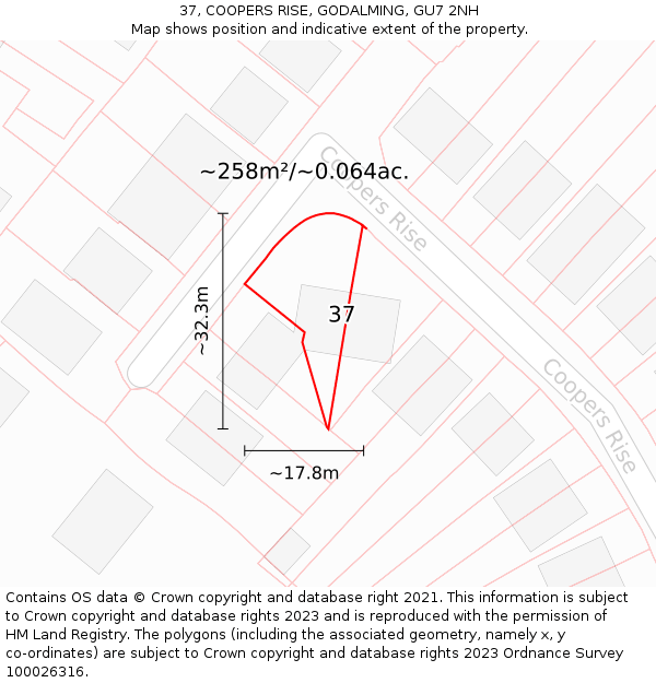 37, COOPERS RISE, GODALMING, GU7 2NH: Plot and title map