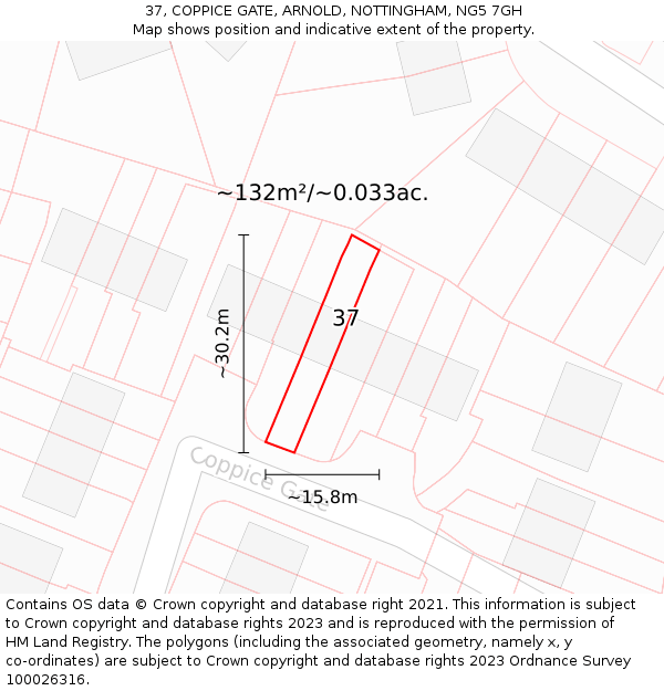 37, COPPICE GATE, ARNOLD, NOTTINGHAM, NG5 7GH: Plot and title map