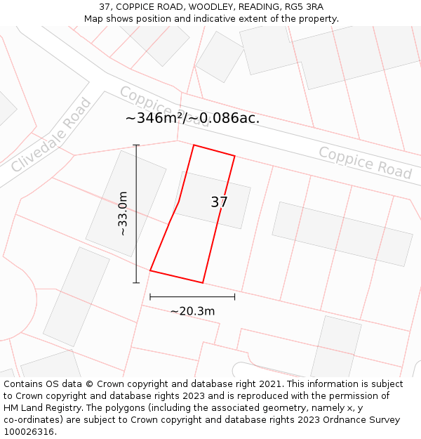 37, COPPICE ROAD, WOODLEY, READING, RG5 3RA: Plot and title map