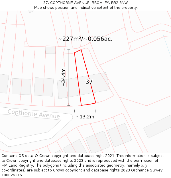 37, COPTHORNE AVENUE, BROMLEY, BR2 8NW: Plot and title map