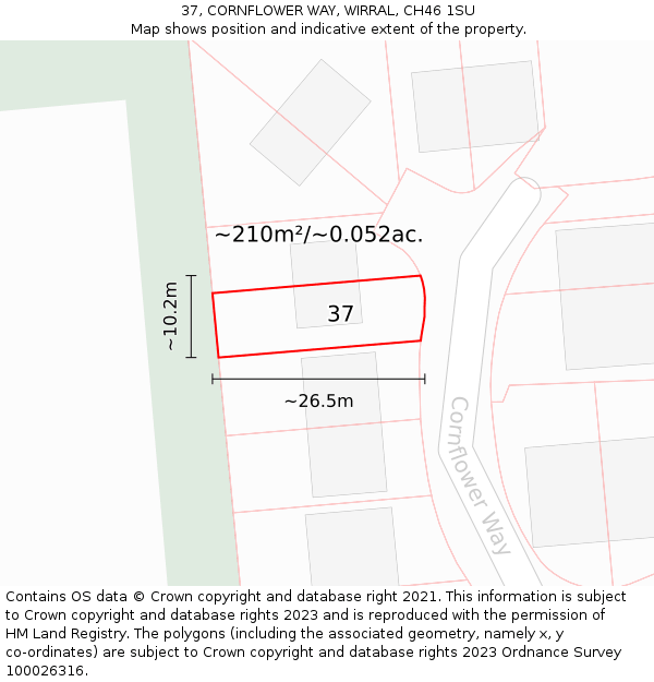 37, CORNFLOWER WAY, WIRRAL, CH46 1SU: Plot and title map