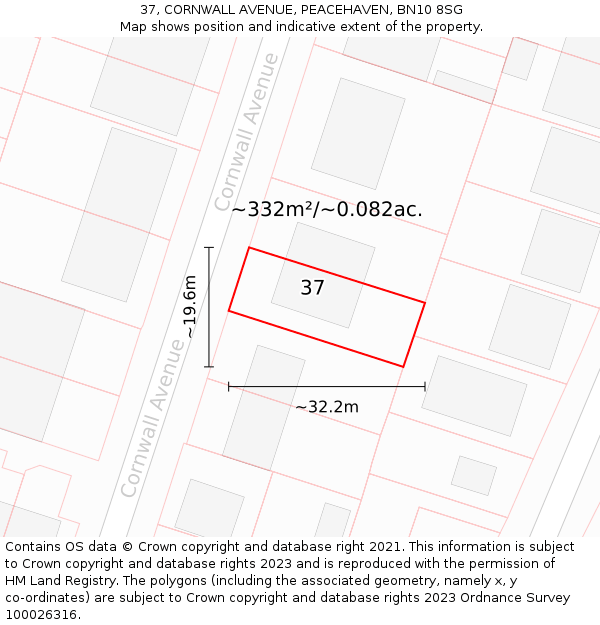 37, CORNWALL AVENUE, PEACEHAVEN, BN10 8SG: Plot and title map