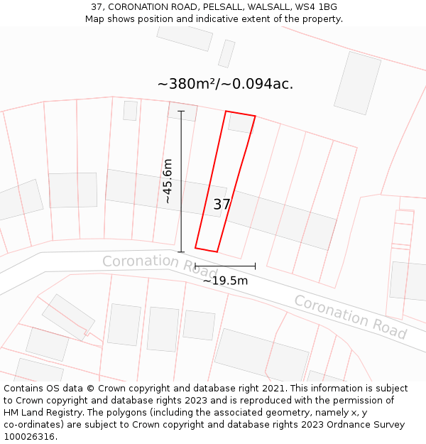 37, CORONATION ROAD, PELSALL, WALSALL, WS4 1BG: Plot and title map