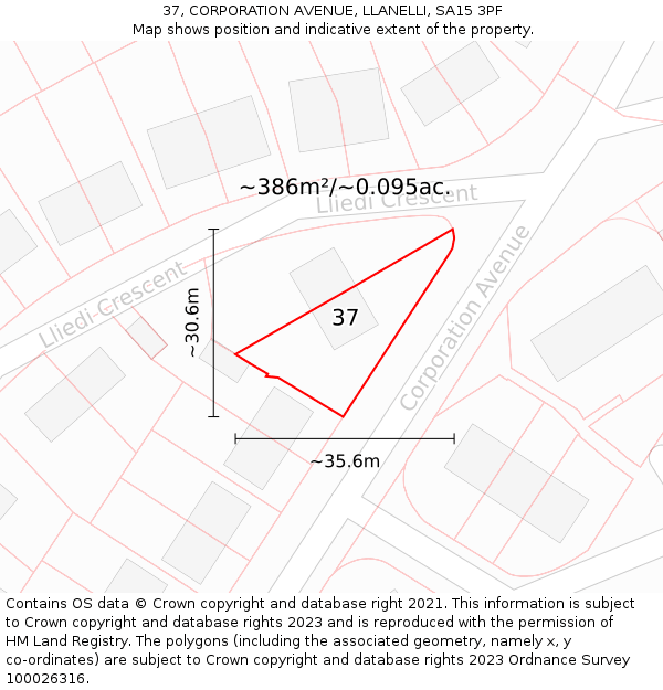 37, CORPORATION AVENUE, LLANELLI, SA15 3PF: Plot and title map