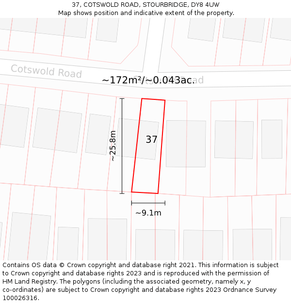 37, COTSWOLD ROAD, STOURBRIDGE, DY8 4UW: Plot and title map