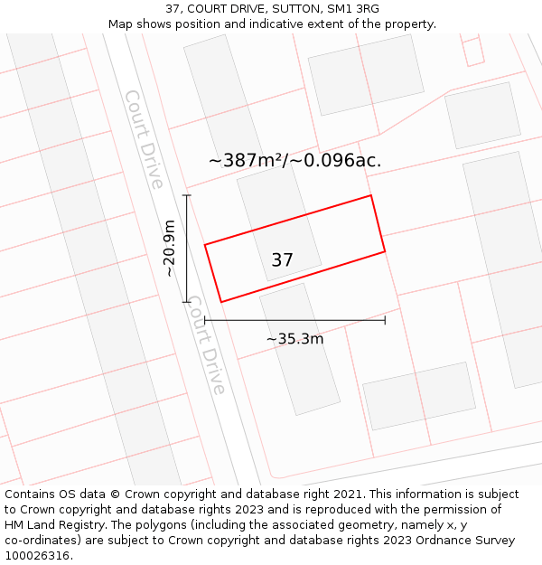 37, COURT DRIVE, SUTTON, SM1 3RG: Plot and title map