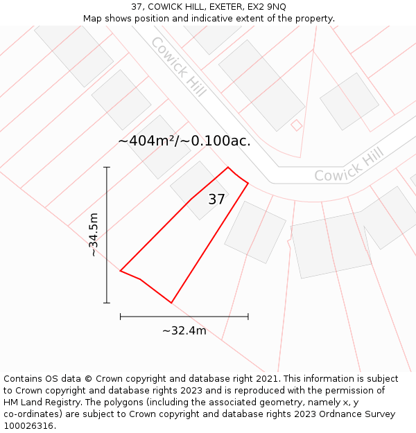 37, COWICK HILL, EXETER, EX2 9NQ: Plot and title map