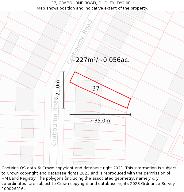 37, CRABOURNE ROAD, DUDLEY, DY2 0EH: Plot and title map