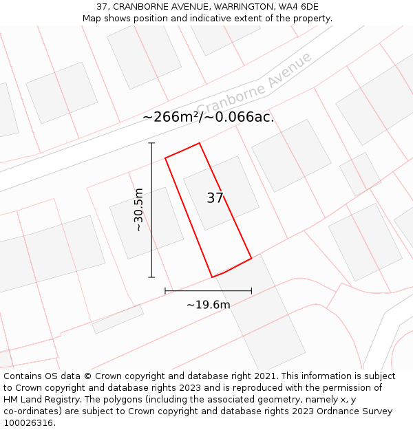 37, CRANBORNE AVENUE, WARRINGTON, WA4 6DE: Plot and title map