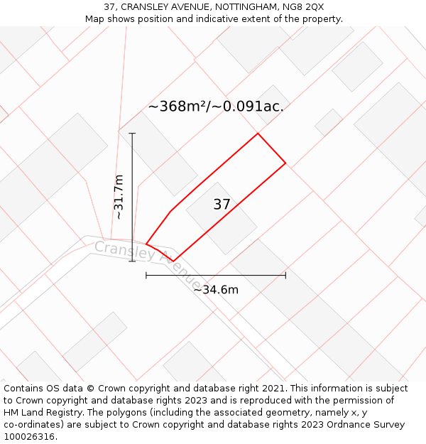 37, CRANSLEY AVENUE, NOTTINGHAM, NG8 2QX: Plot and title map