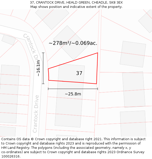 37, CRANTOCK DRIVE, HEALD GREEN, CHEADLE, SK8 3EX: Plot and title map