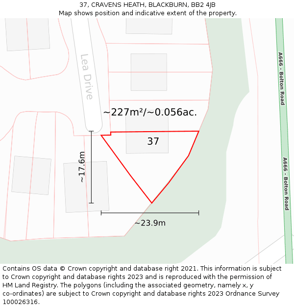 37, CRAVENS HEATH, BLACKBURN, BB2 4JB: Plot and title map