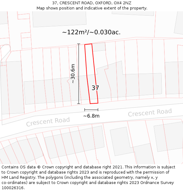 37, CRESCENT ROAD, OXFORD, OX4 2NZ: Plot and title map