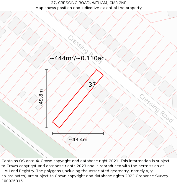 37, CRESSING ROAD, WITHAM, CM8 2NP: Plot and title map