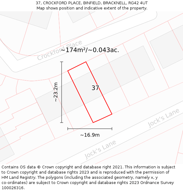 37, CROCKFORD PLACE, BINFIELD, BRACKNELL, RG42 4UT: Plot and title map