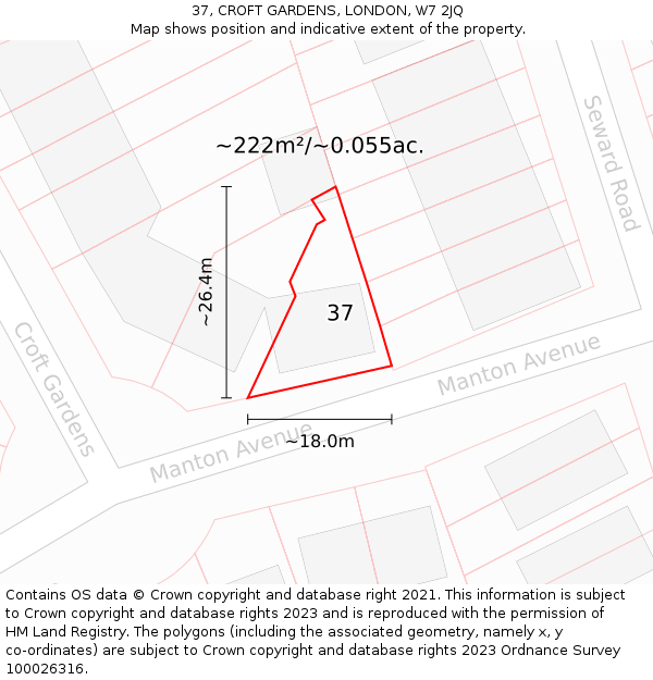 37, CROFT GARDENS, LONDON, W7 2JQ: Plot and title map