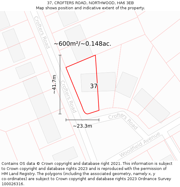 37, CROFTERS ROAD, NORTHWOOD, HA6 3EB: Plot and title map