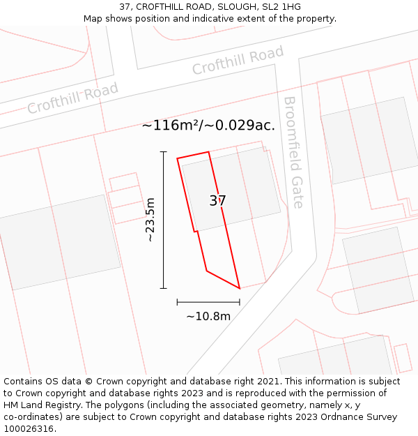 37, CROFTHILL ROAD, SLOUGH, SL2 1HG: Plot and title map