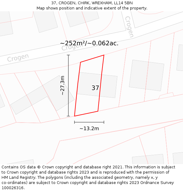 37, CROGEN, CHIRK, WREXHAM, LL14 5BN: Plot and title map