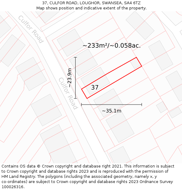 37, CULFOR ROAD, LOUGHOR, SWANSEA, SA4 6TZ: Plot and title map