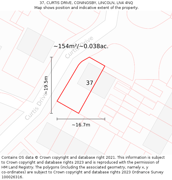 37, CURTIS DRIVE, CONINGSBY, LINCOLN, LN4 4NQ: Plot and title map