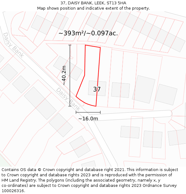 37, DAISY BANK, LEEK, ST13 5HA: Plot and title map