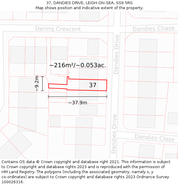 37, DANDIES DRIVE, LEIGH-ON-SEA, SS9 5RG: Plot and title map