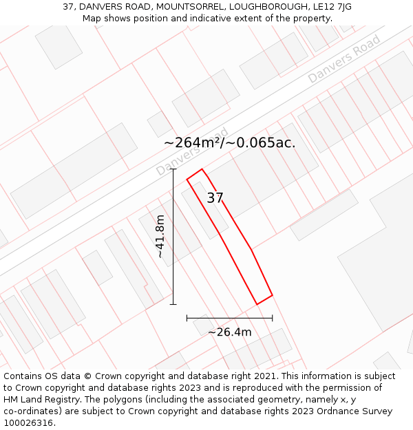 37, DANVERS ROAD, MOUNTSORREL, LOUGHBOROUGH, LE12 7JG: Plot and title map