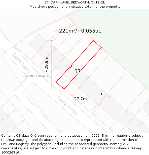 37, DARK LANE, BEDWORTH, CV12 0JL: Plot and title map