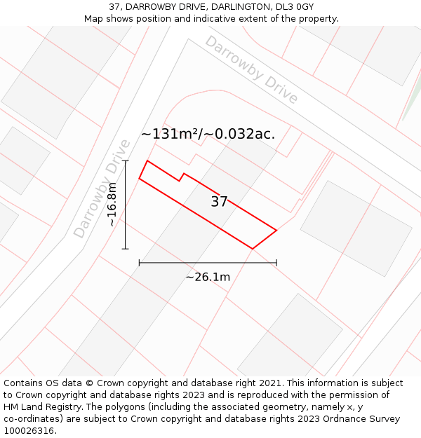 37, DARROWBY DRIVE, DARLINGTON, DL3 0GY: Plot and title map