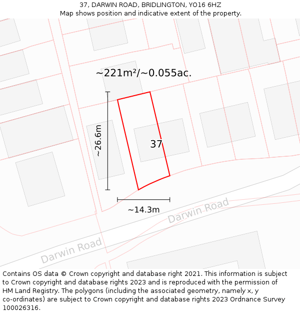 37, DARWIN ROAD, BRIDLINGTON, YO16 6HZ: Plot and title map