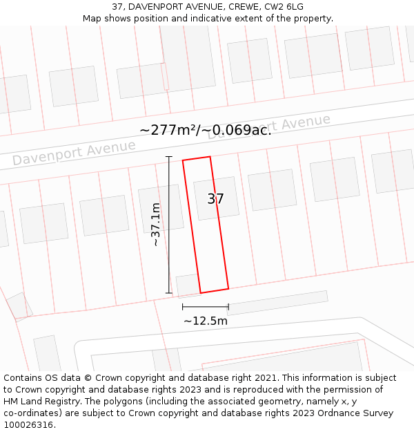 37, DAVENPORT AVENUE, CREWE, CW2 6LG: Plot and title map