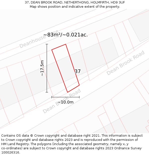 37, DEAN BROOK ROAD, NETHERTHONG, HOLMFIRTH, HD9 3UF: Plot and title map