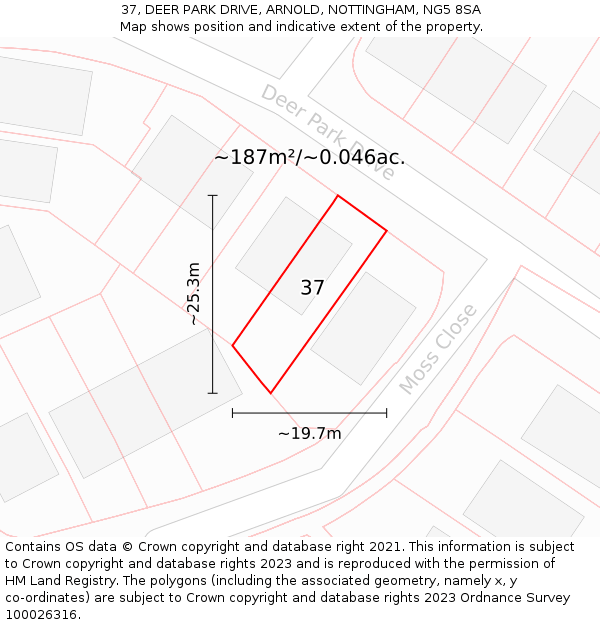 37, DEER PARK DRIVE, ARNOLD, NOTTINGHAM, NG5 8SA: Plot and title map