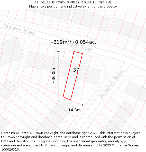 37, DELRENE ROAD, SHIRLEY, SOLIHULL, B90 2HL: Plot and title map