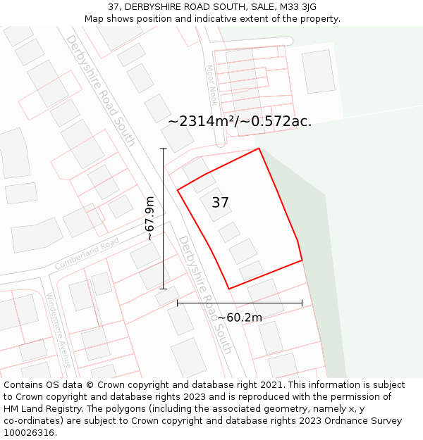 37, DERBYSHIRE ROAD SOUTH, SALE, M33 3JG: Plot and title map