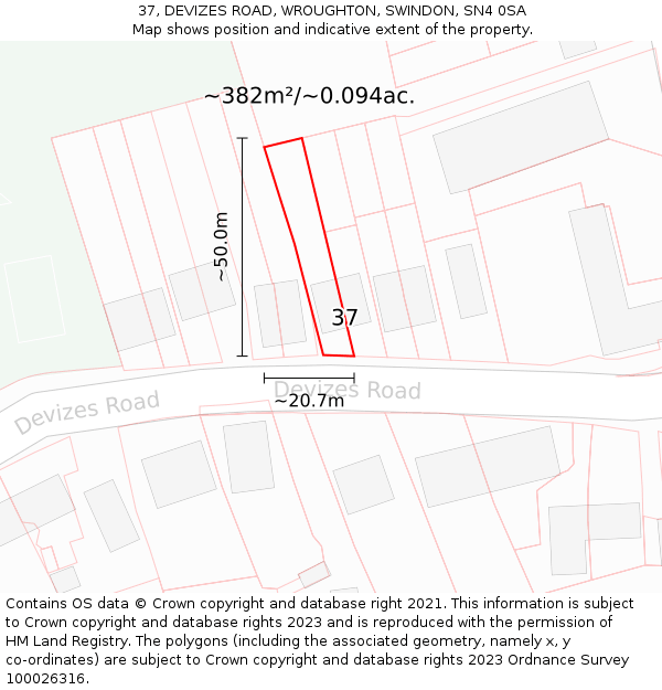 37, DEVIZES ROAD, WROUGHTON, SWINDON, SN4 0SA: Plot and title map