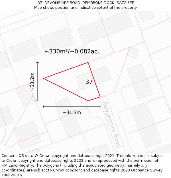 37, DEVONSHIRE ROAD, PEMBROKE DOCK, SA72 6EE: Plot and title map