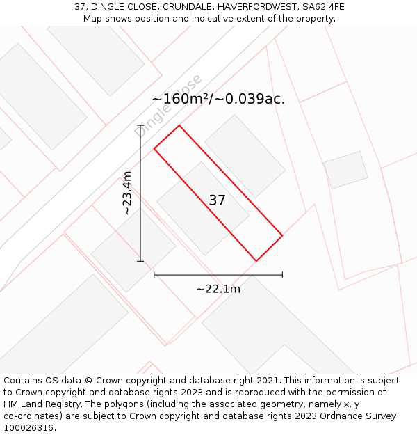 37, DINGLE CLOSE, CRUNDALE, HAVERFORDWEST, SA62 4FE: Plot and title map