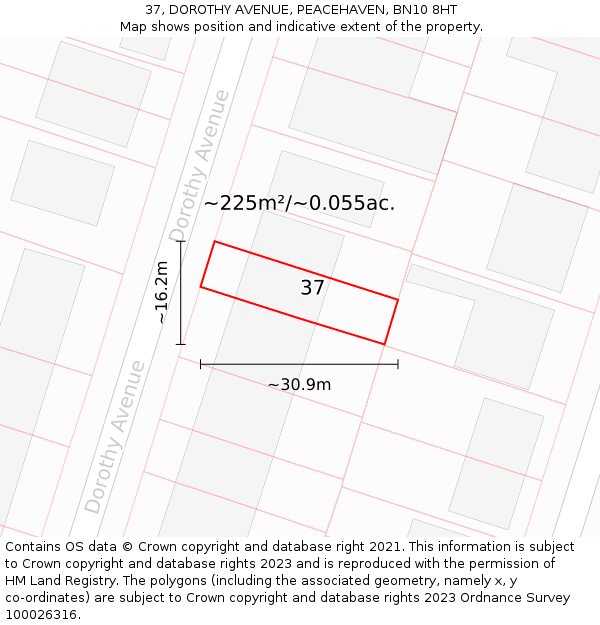 37, DOROTHY AVENUE, PEACEHAVEN, BN10 8HT: Plot and title map