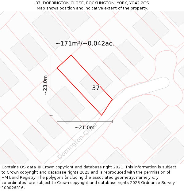 37, DORRINGTON CLOSE, POCKLINGTON, YORK, YO42 2GS: Plot and title map