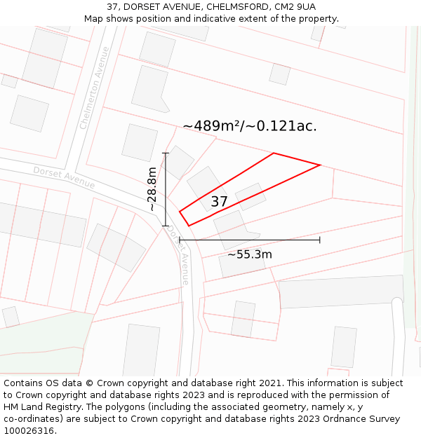 37, DORSET AVENUE, CHELMSFORD, CM2 9UA: Plot and title map