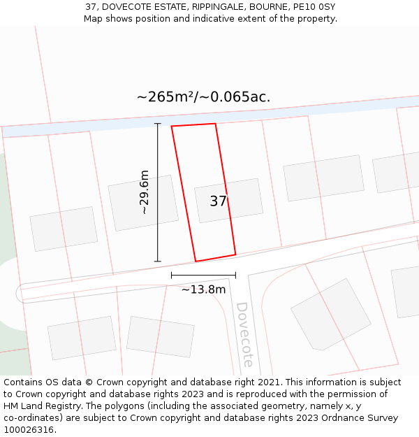 37, DOVECOTE ESTATE, RIPPINGALE, BOURNE, PE10 0SY: Plot and title map