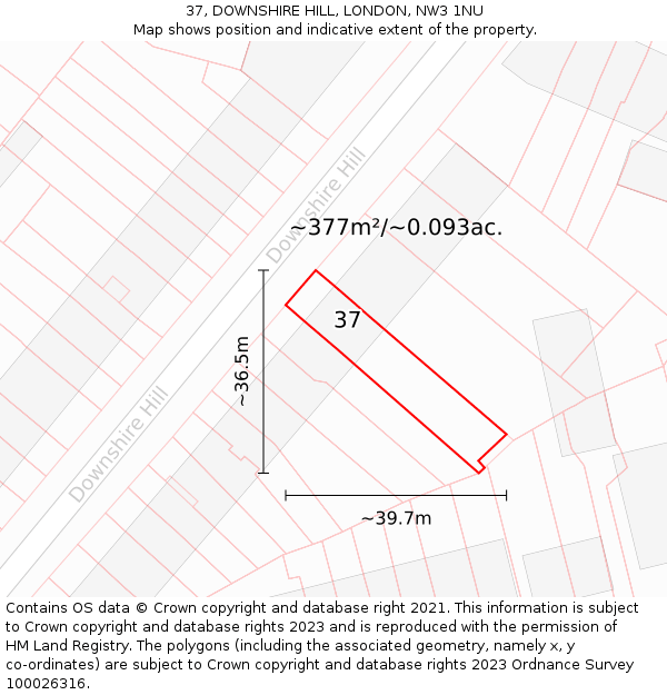 37, DOWNSHIRE HILL, LONDON, NW3 1NU: Plot and title map