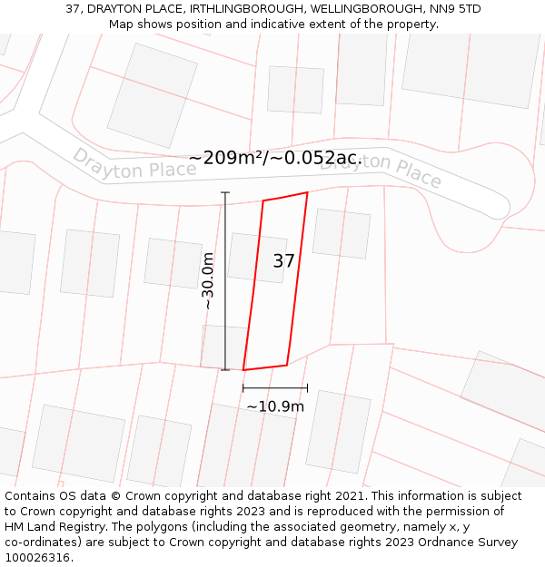 37, DRAYTON PLACE, IRTHLINGBOROUGH, WELLINGBOROUGH, NN9 5TD: Plot and title map