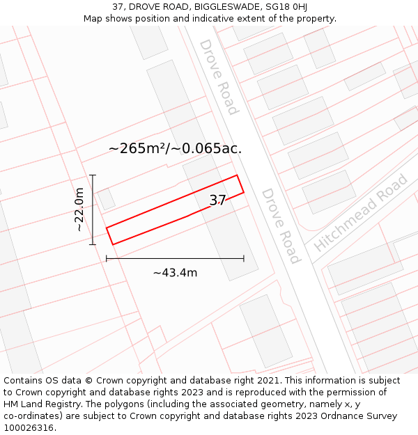 37, DROVE ROAD, BIGGLESWADE, SG18 0HJ: Plot and title map