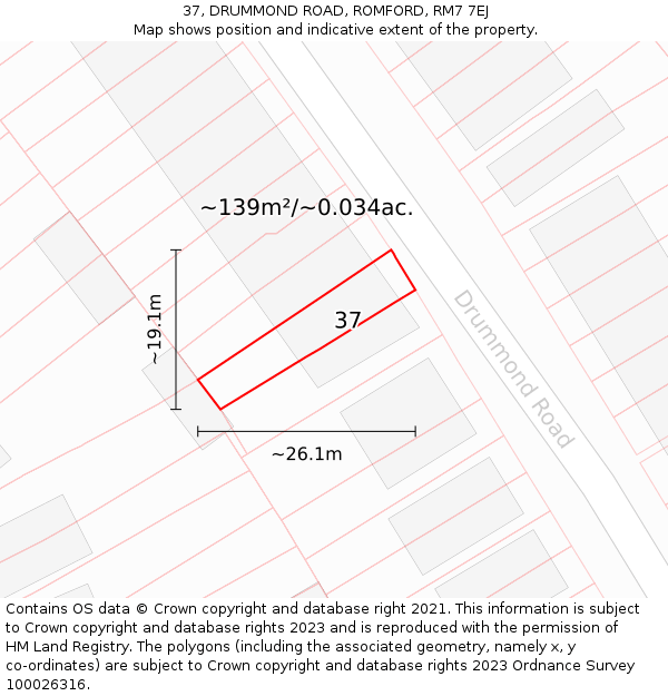 37, DRUMMOND ROAD, ROMFORD, RM7 7EJ: Plot and title map