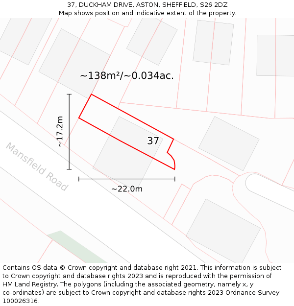 37, DUCKHAM DRIVE, ASTON, SHEFFIELD, S26 2DZ: Plot and title map